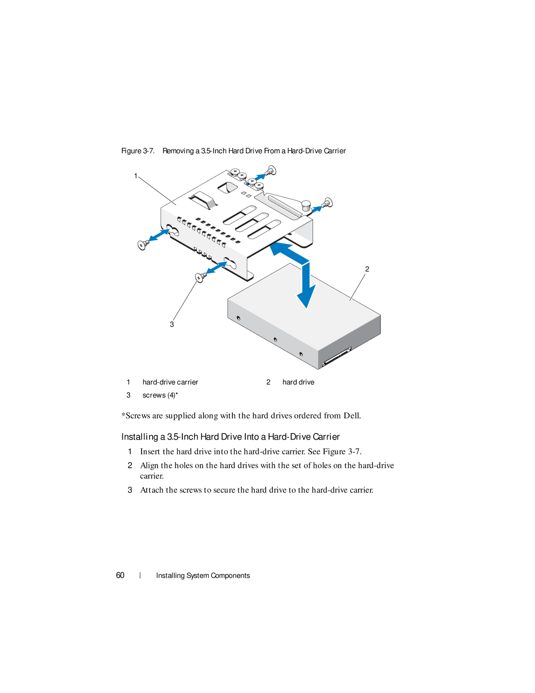 Dell R210 II owner manual Installing a 3.5-Inch Hard Drive Into a Hard-Drive Carrier 