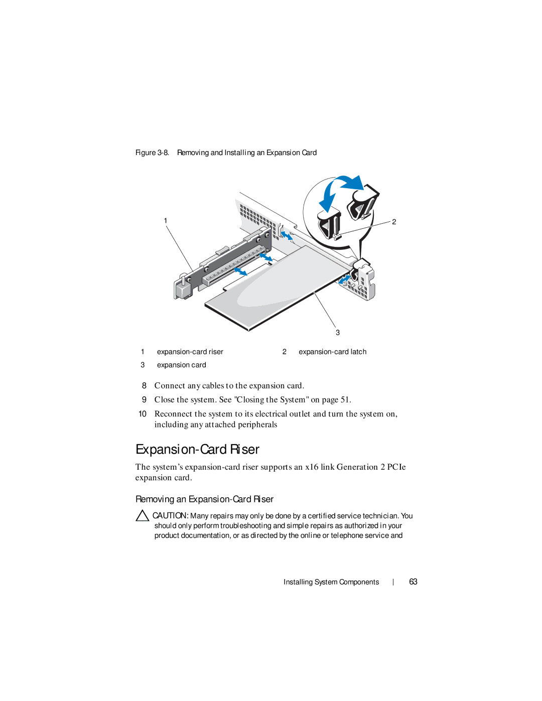 Dell R210 II owner manual Removing an Expansion-Card Riser 