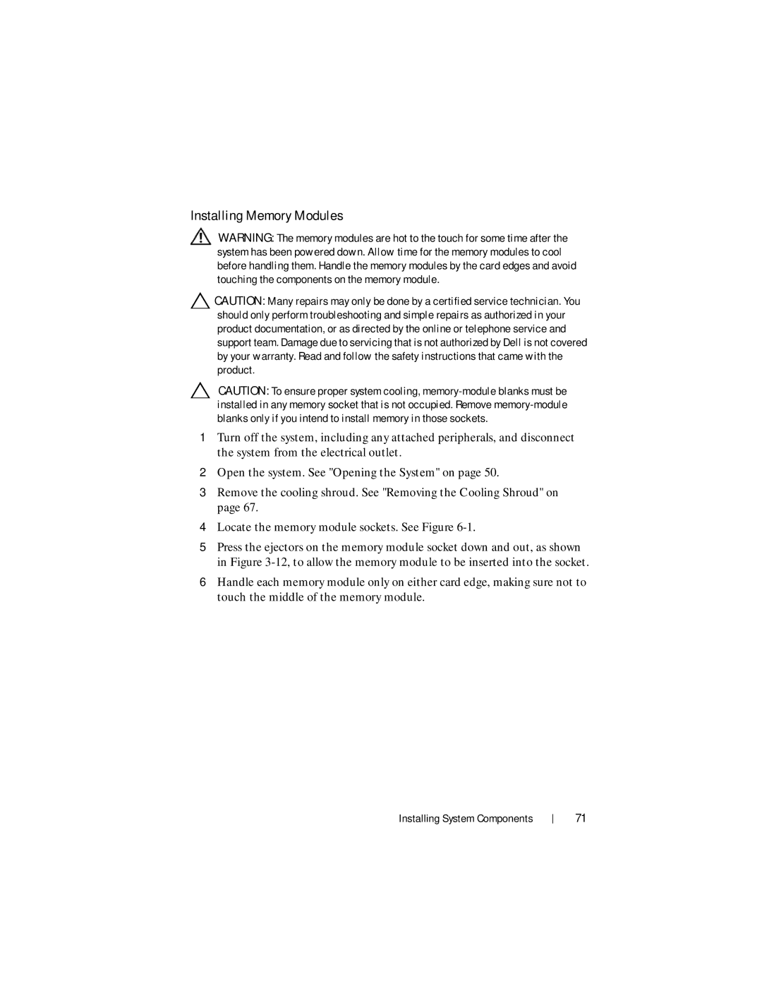 Dell R210 II owner manual Installing Memory Modules 