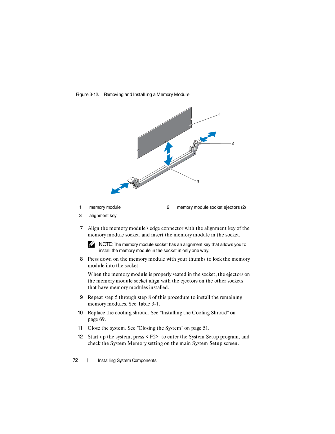 Dell R210 II owner manual Removing and Installing a Memory Module 