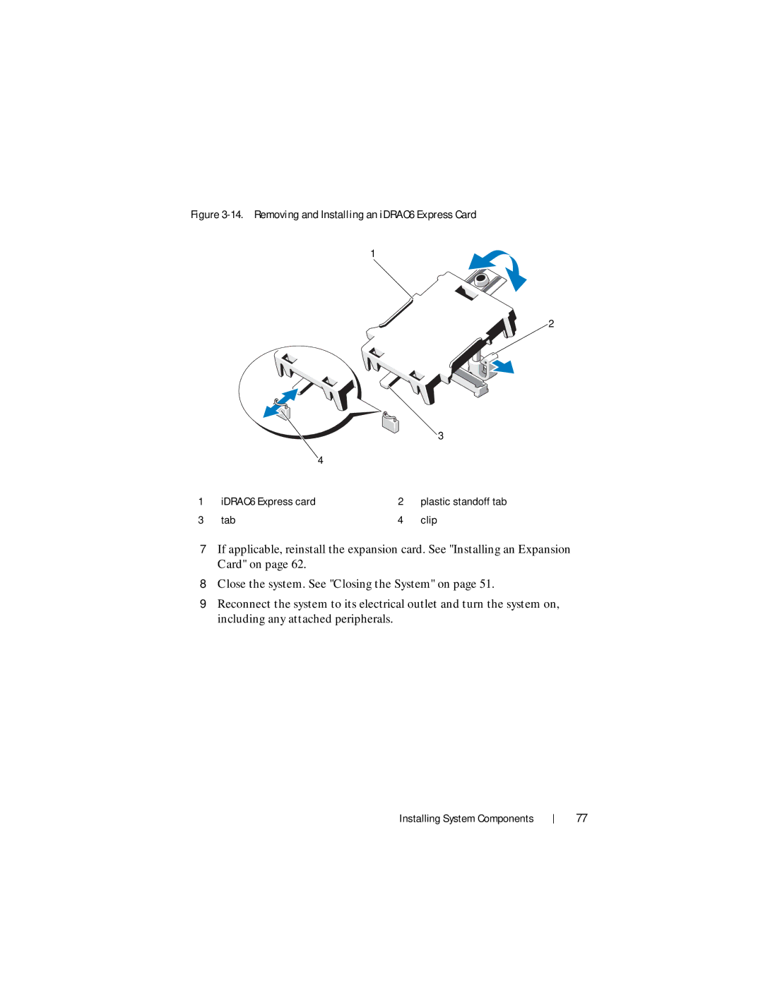 Dell R210 II owner manual Removing and Installing an iDRAC6 Express Card 