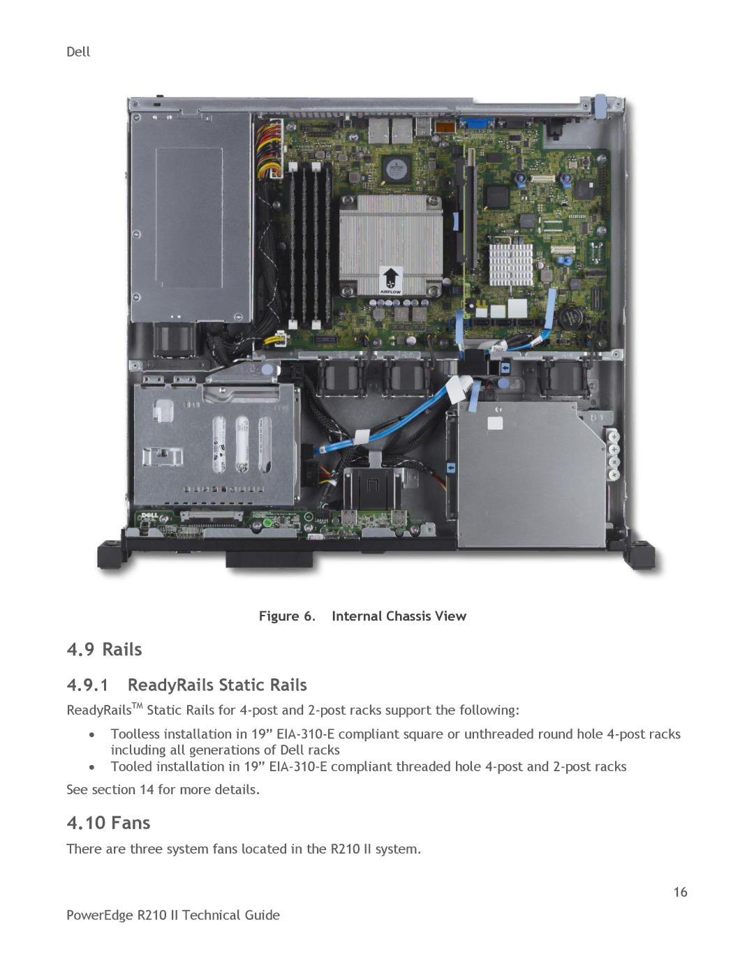 Dell R210 II manual Fans, ReadyRails Static Rails 