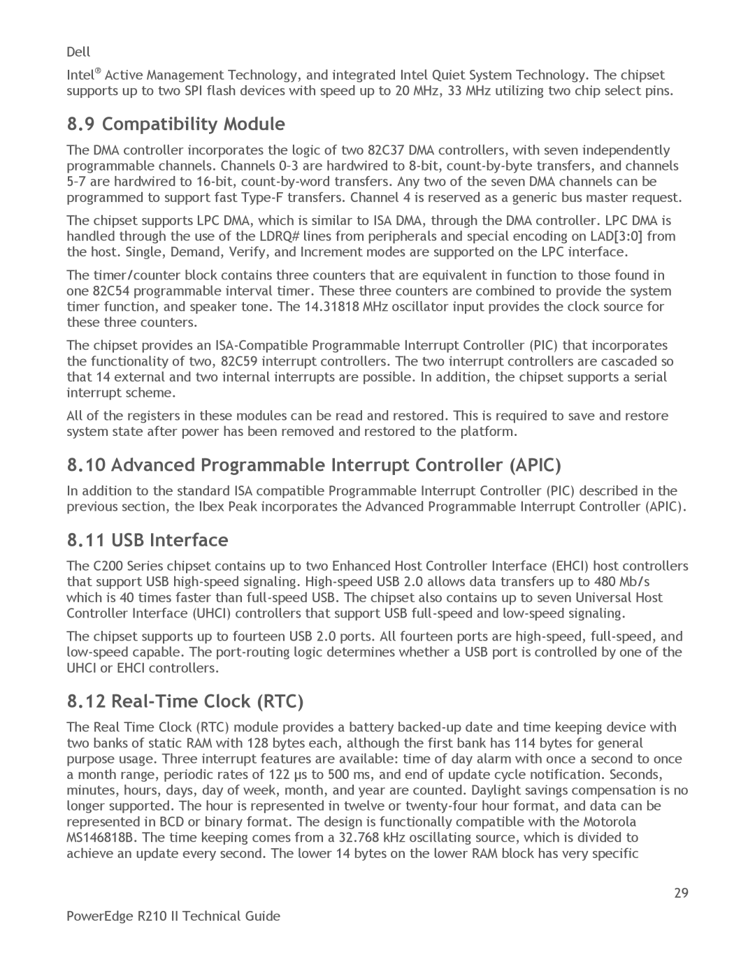 Dell R210 II Compatibility Module, Advanced Programmable Interrupt Controller Apic, USB Interface, Real-Time Clock RTC 