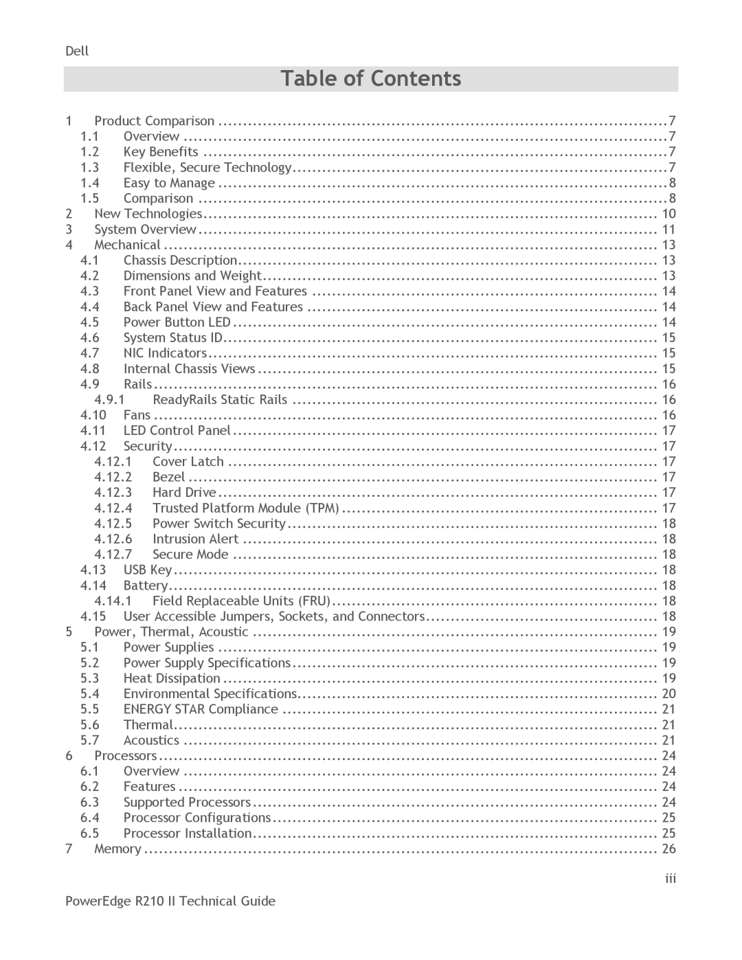 Dell R210 II manual Table of Contents 