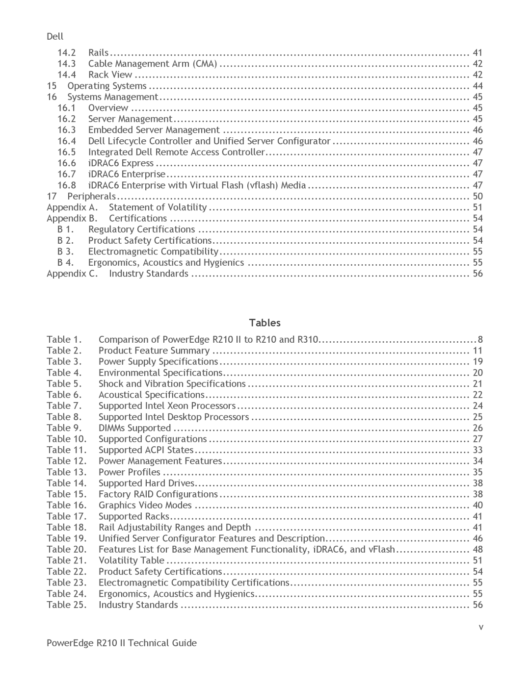 Dell R210 II manual Tables 