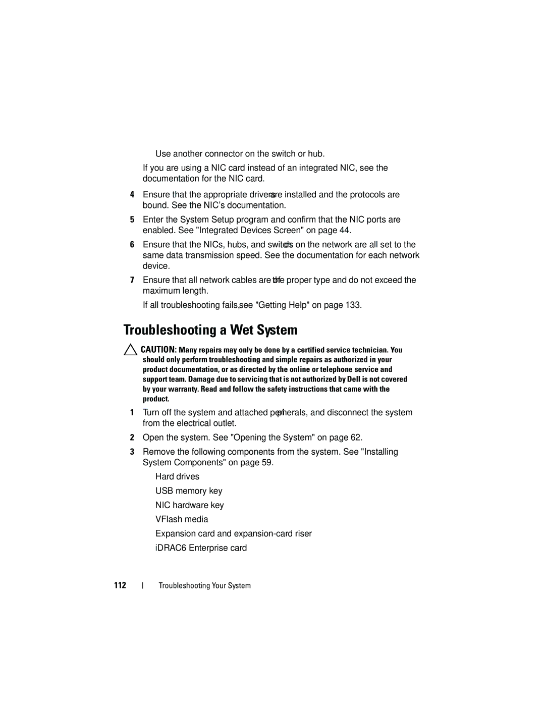 Dell R210 owner manual Troubleshooting a Wet System 