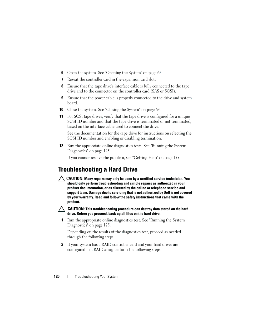 Dell R210 owner manual Troubleshooting a Hard Drive, 120 