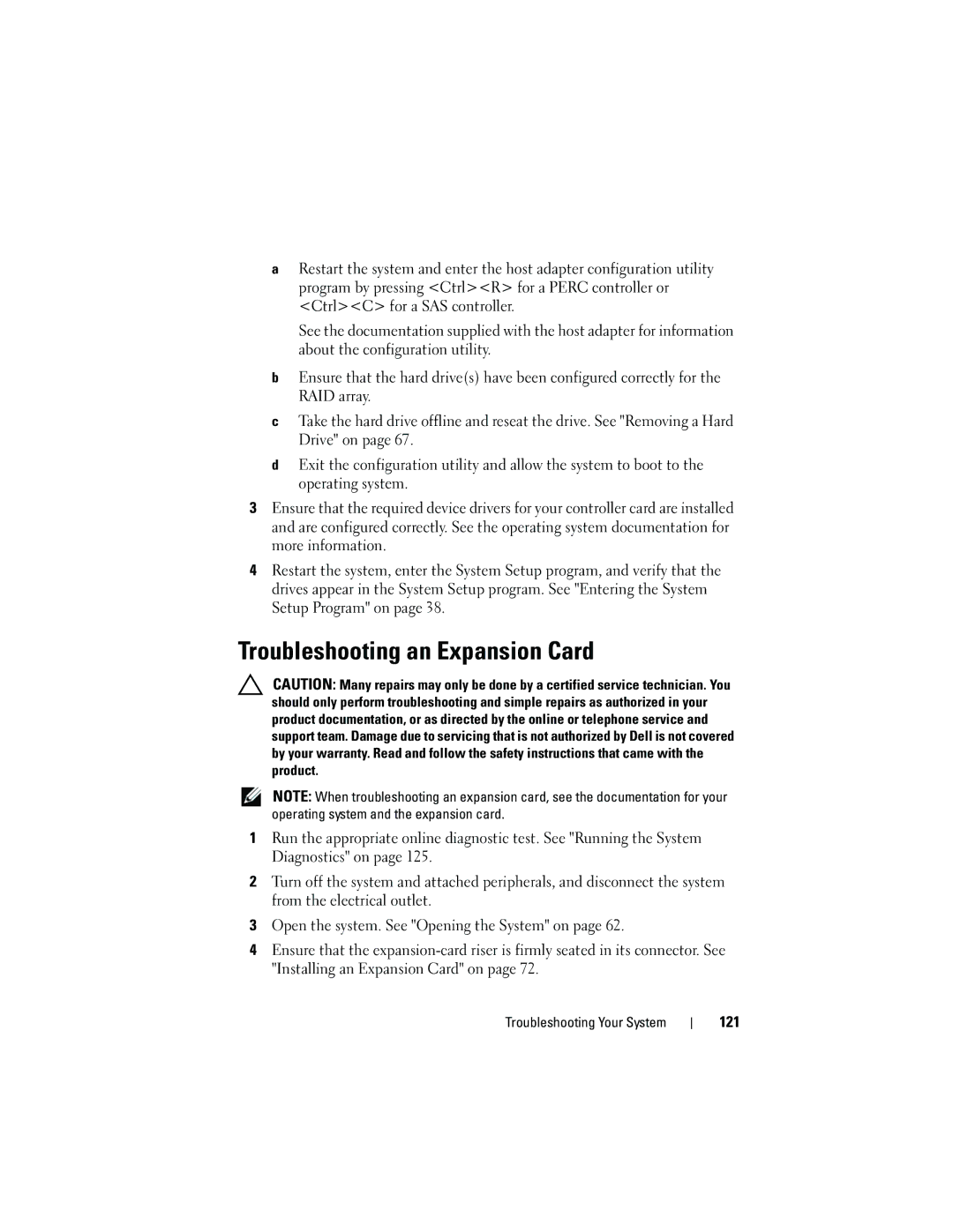 Dell R210 owner manual Troubleshooting an Expansion Card, 121 