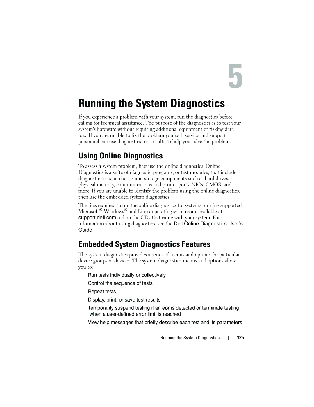 Dell R210 owner manual Using Online Diagnostics, Embedded System Diagnostics Features, 125 