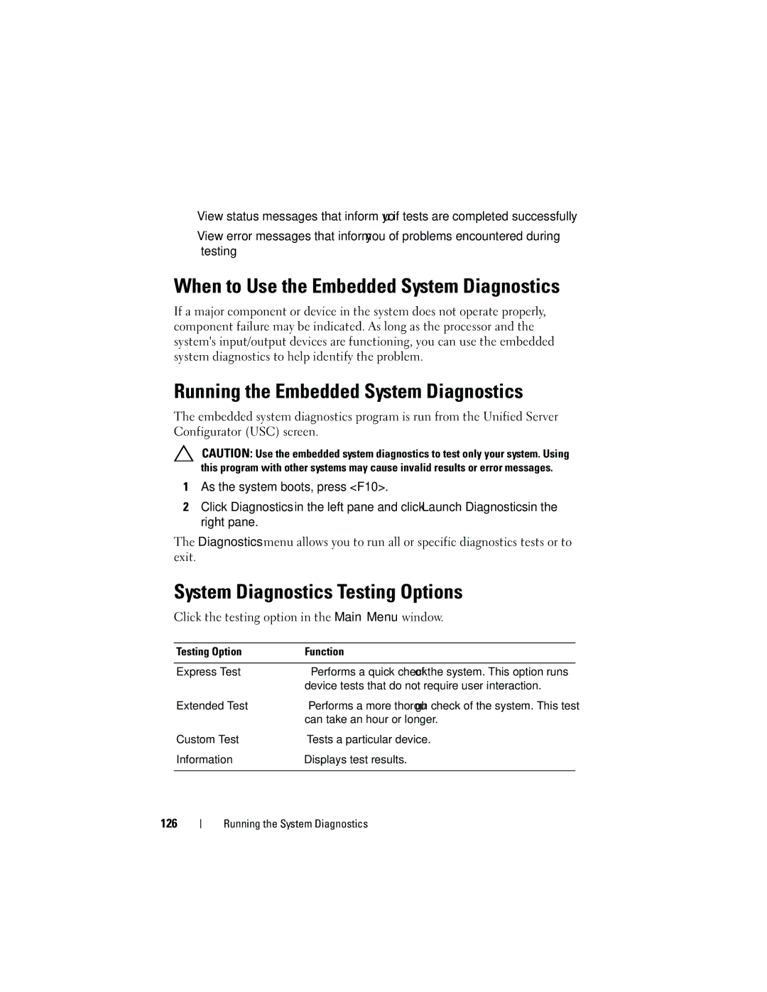 Dell R210 owner manual When to Use the Embedded System Diagnostics, Running the Embedded System Diagnostics, 126 