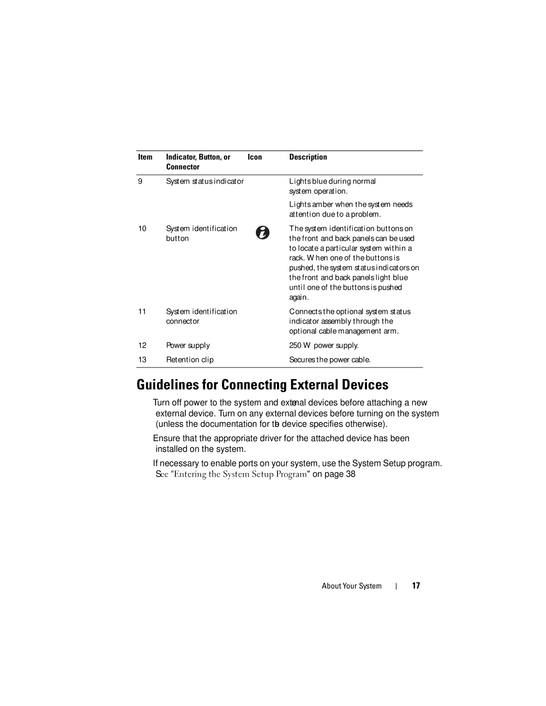 Dell R210 owner manual Guidelines for Connecting External Devices 