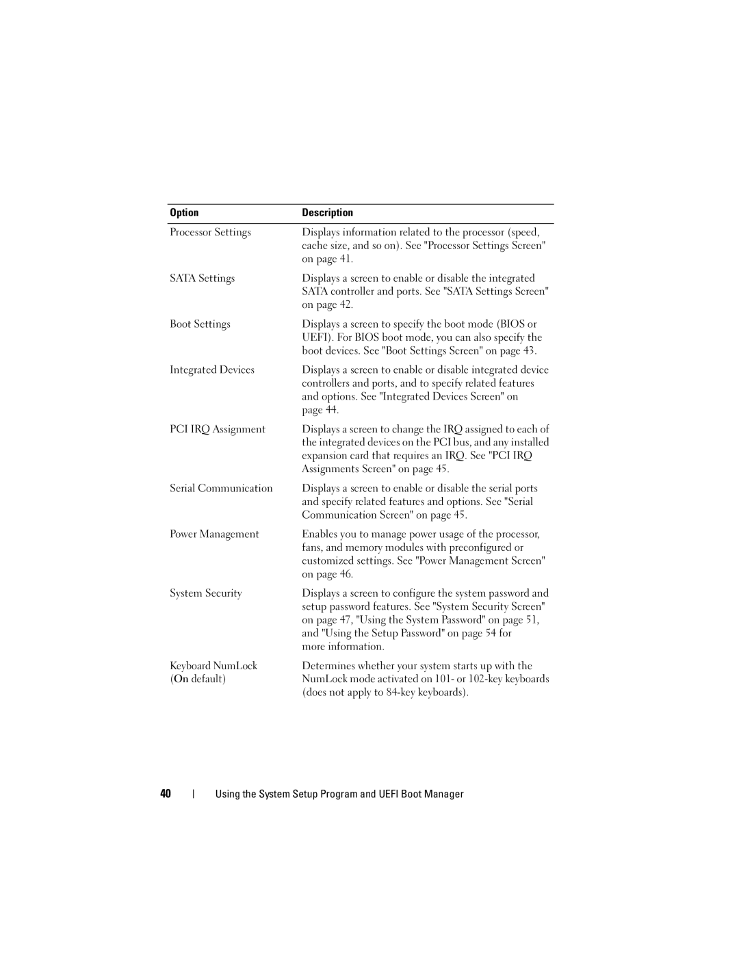 Dell R210 owner manual Options. See Integrated Devices Screen on 