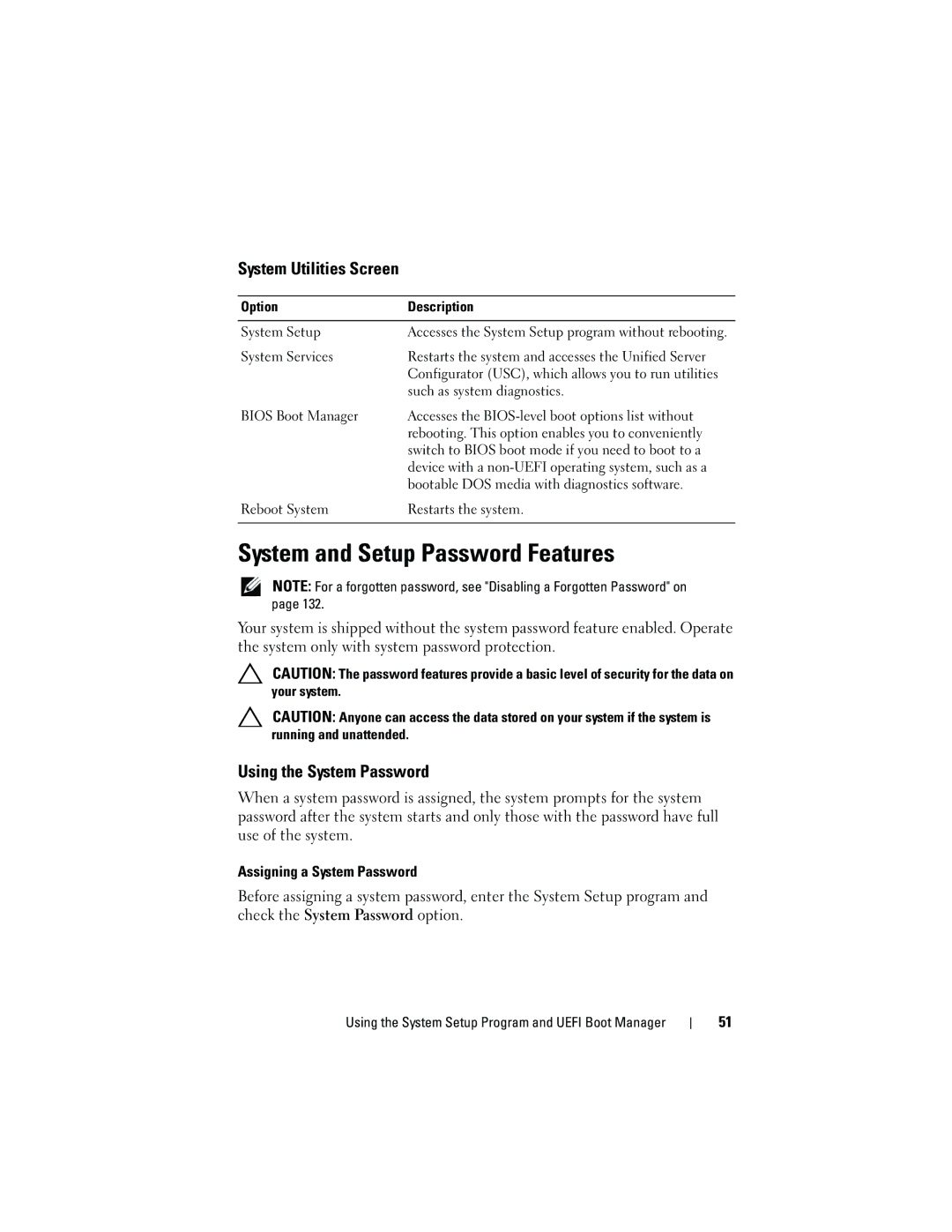 Dell R210 owner manual System and Setup Password Features, System Utilities Screen, Using the System Password 