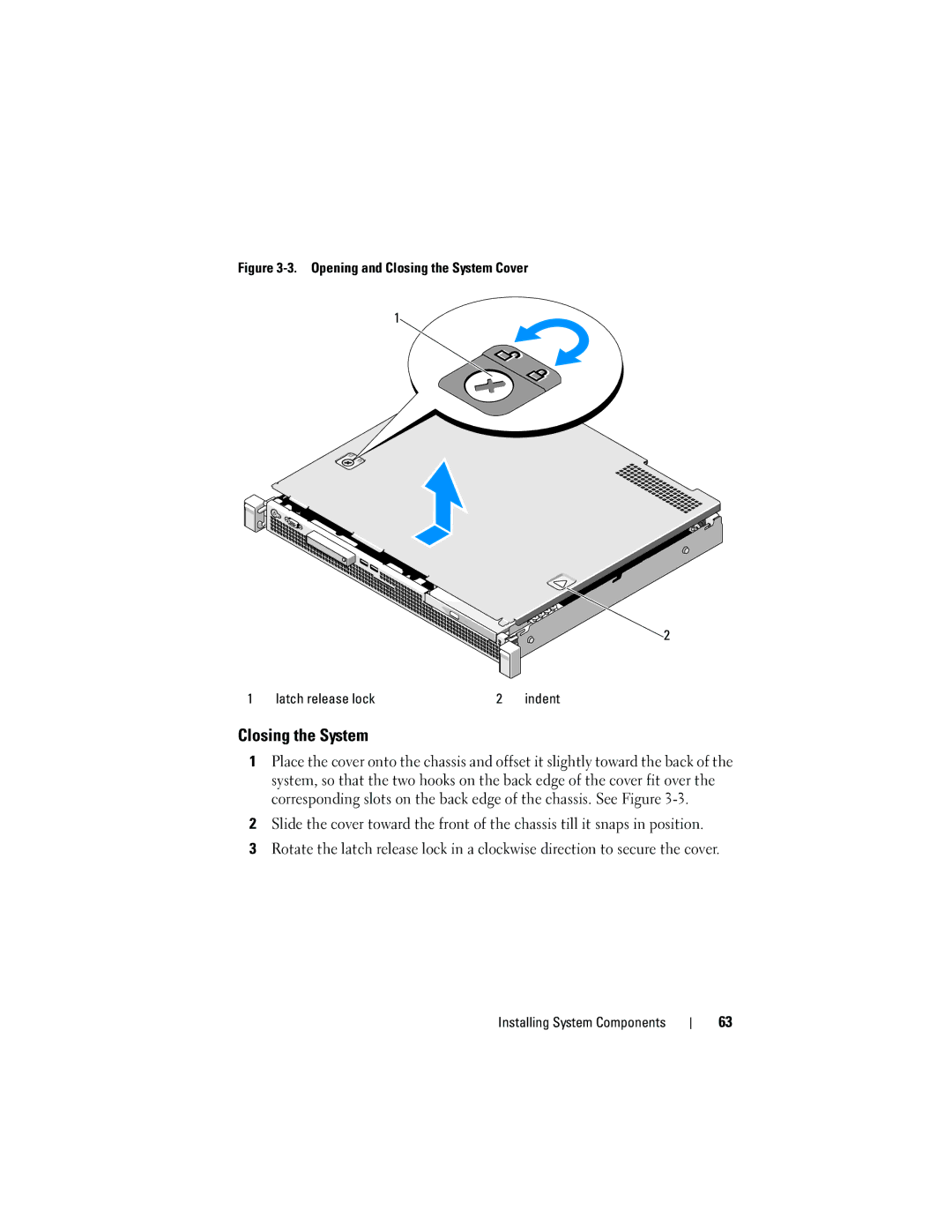 Dell R210 owner manual Opening and Closing the System Cover Latch release lock 