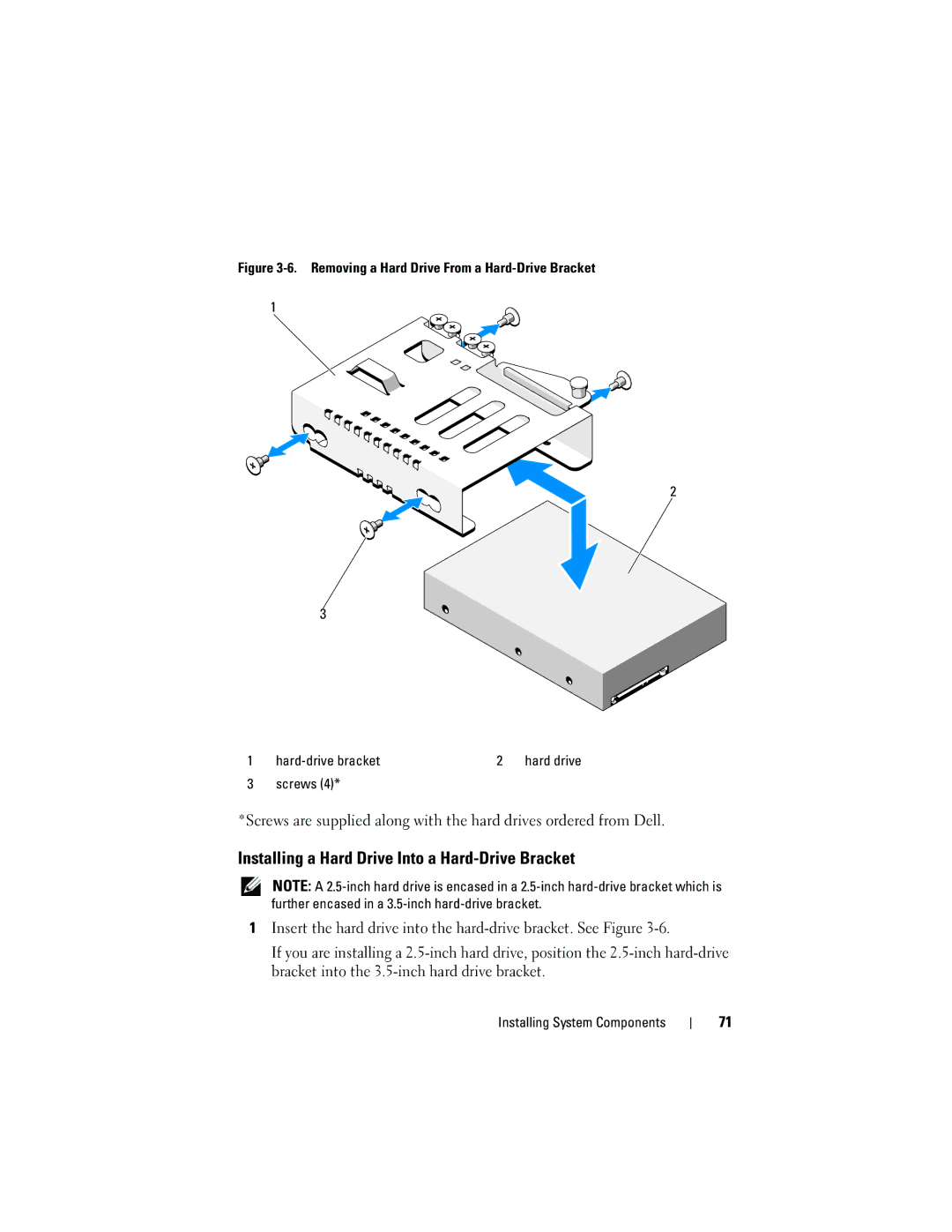 Dell R210 owner manual Installing a Hard Drive Into a Hard-Drive Bracket 