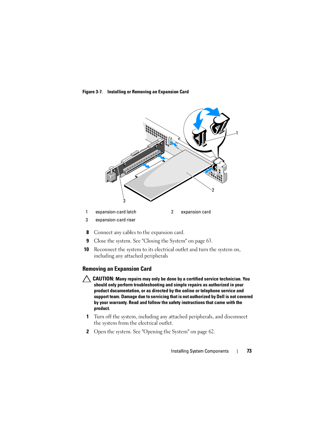 Dell R210 owner manual Removing an Expansion Card 