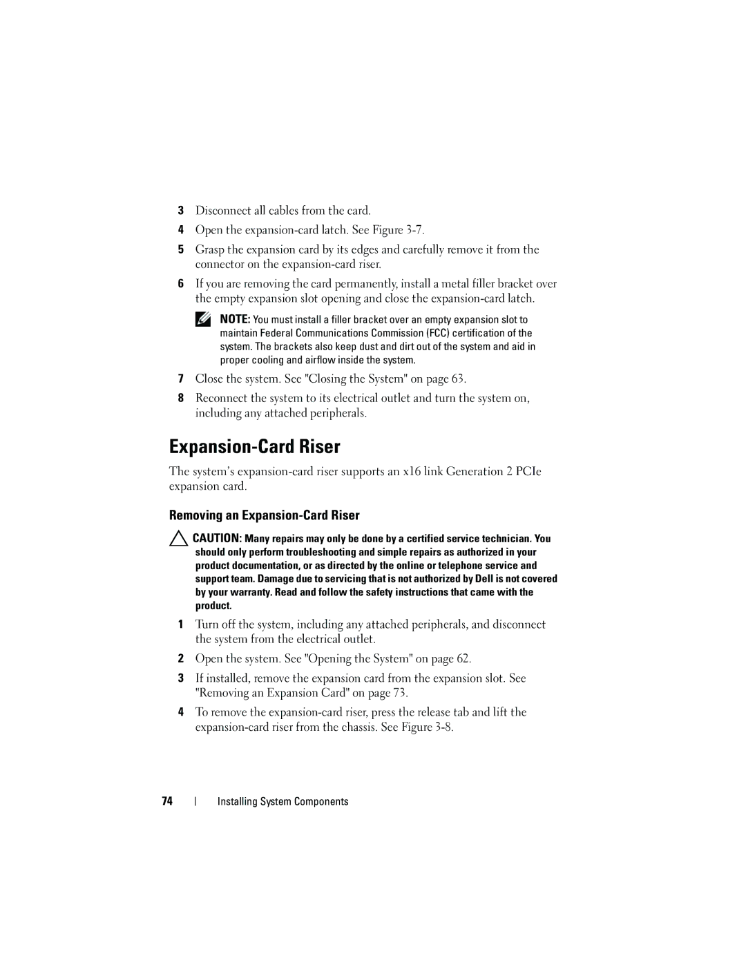 Dell R210 owner manual Removing an Expansion-Card Riser 