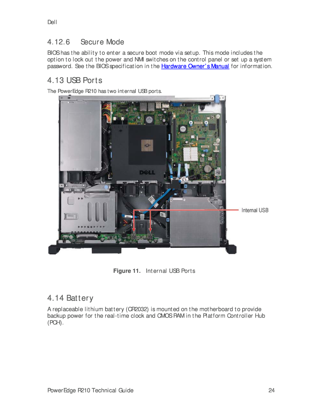 Dell R210 manual USB Ports, Battery, Secure Mode 