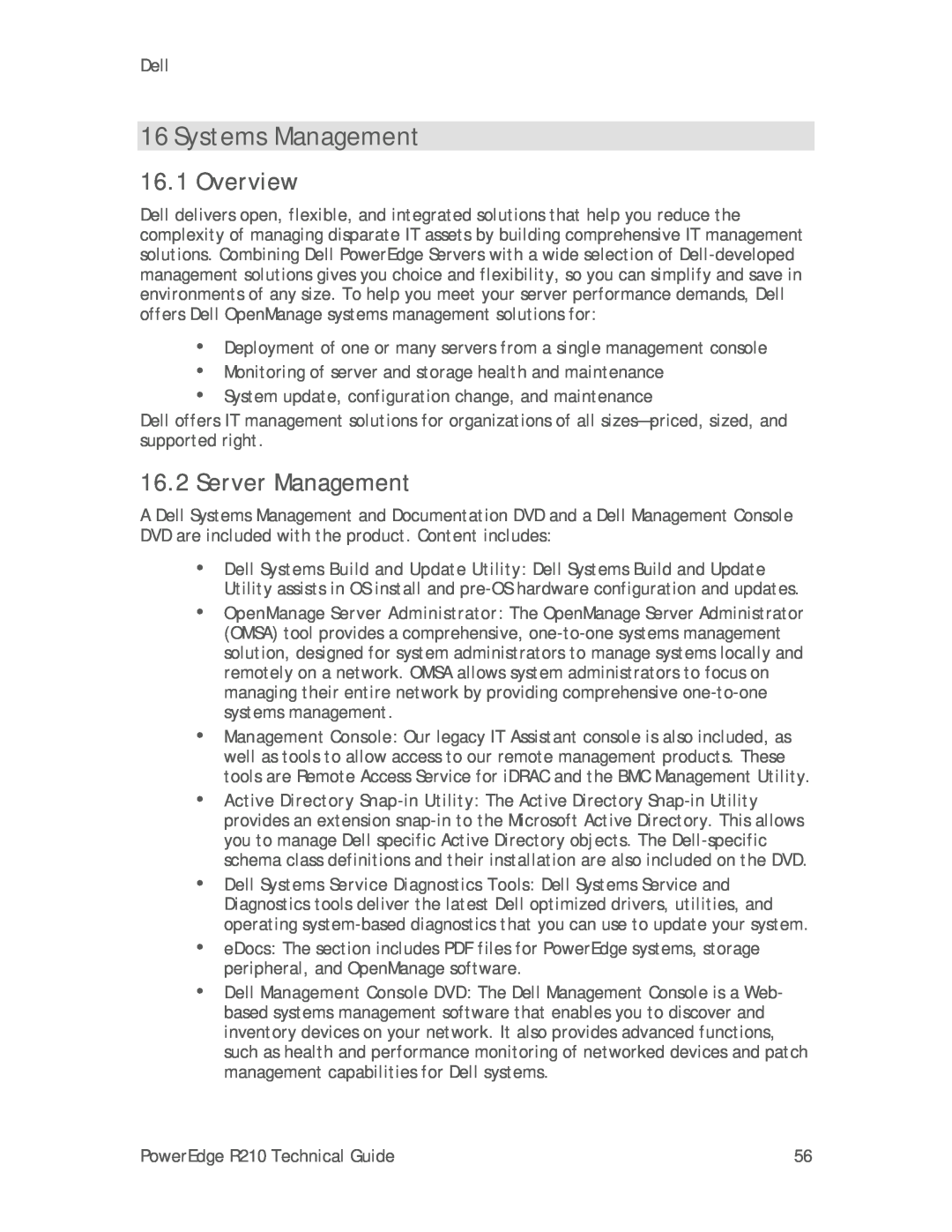 Dell R210 manual Systems Management, Overview, Server Management 