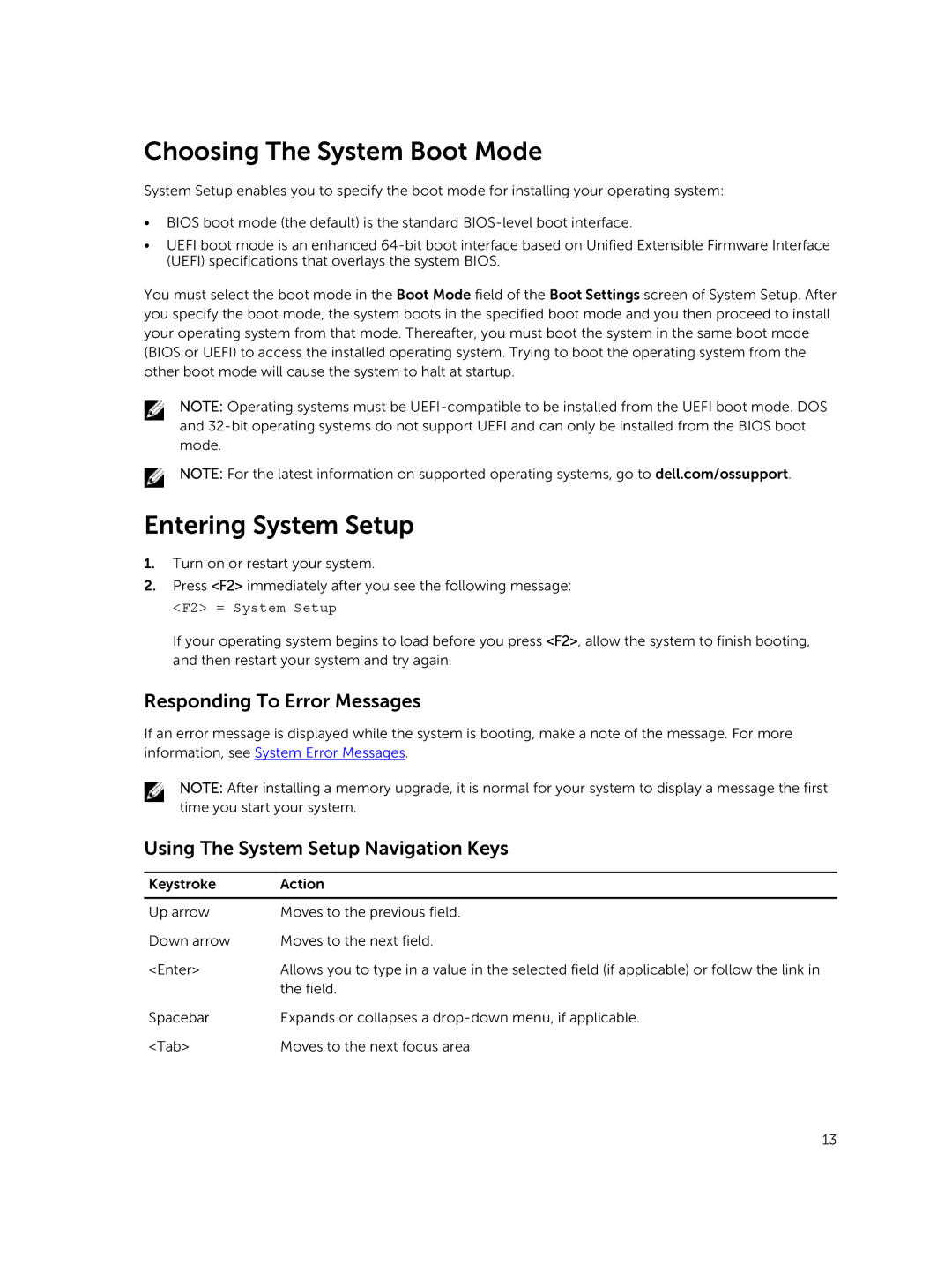 Dell R220 owner manual Choosing The System Boot Mode, Entering System Setup, Responding To Error Messages 