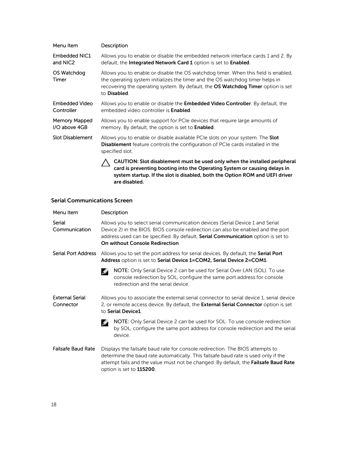 Dell R220 owner manual Serial Communications Screen, Timer 