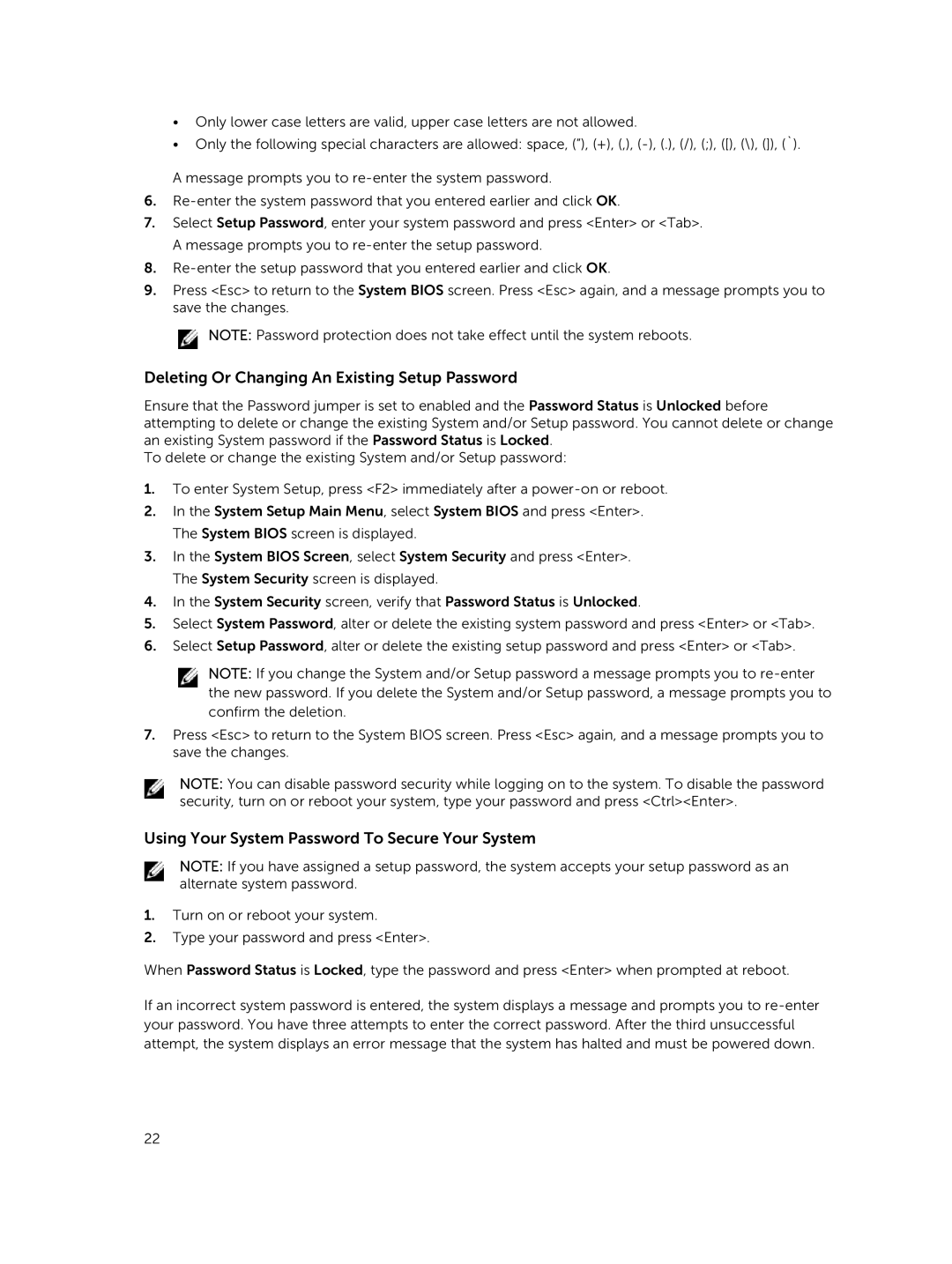 Dell R220 owner manual Deleting Or Changing An Existing Setup Password, Using Your System Password To Secure Your System 