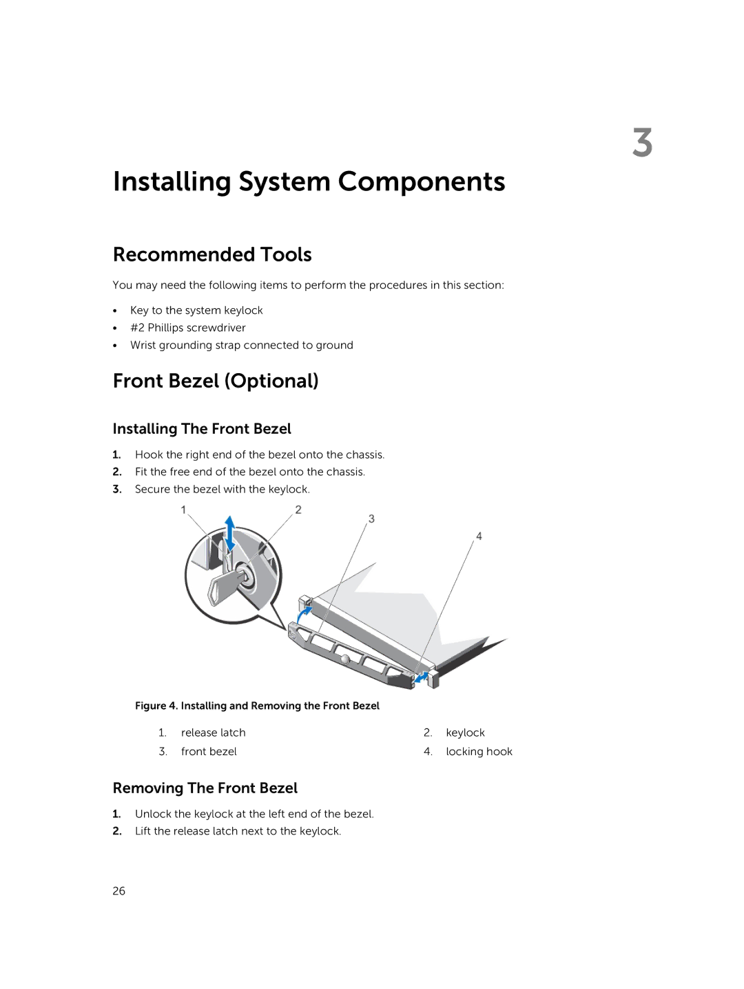 Dell R220 owner manual Installing System Components, Recommended Tools, Front Bezel Optional, Installing The Front Bezel 