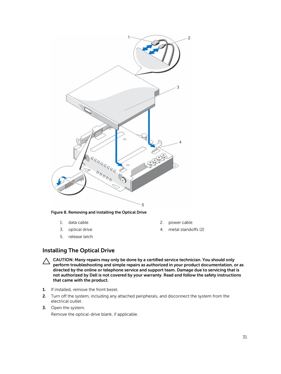 Dell R220 owner manual Installing The Optical Drive, Removing and Installing the Optical Drive 