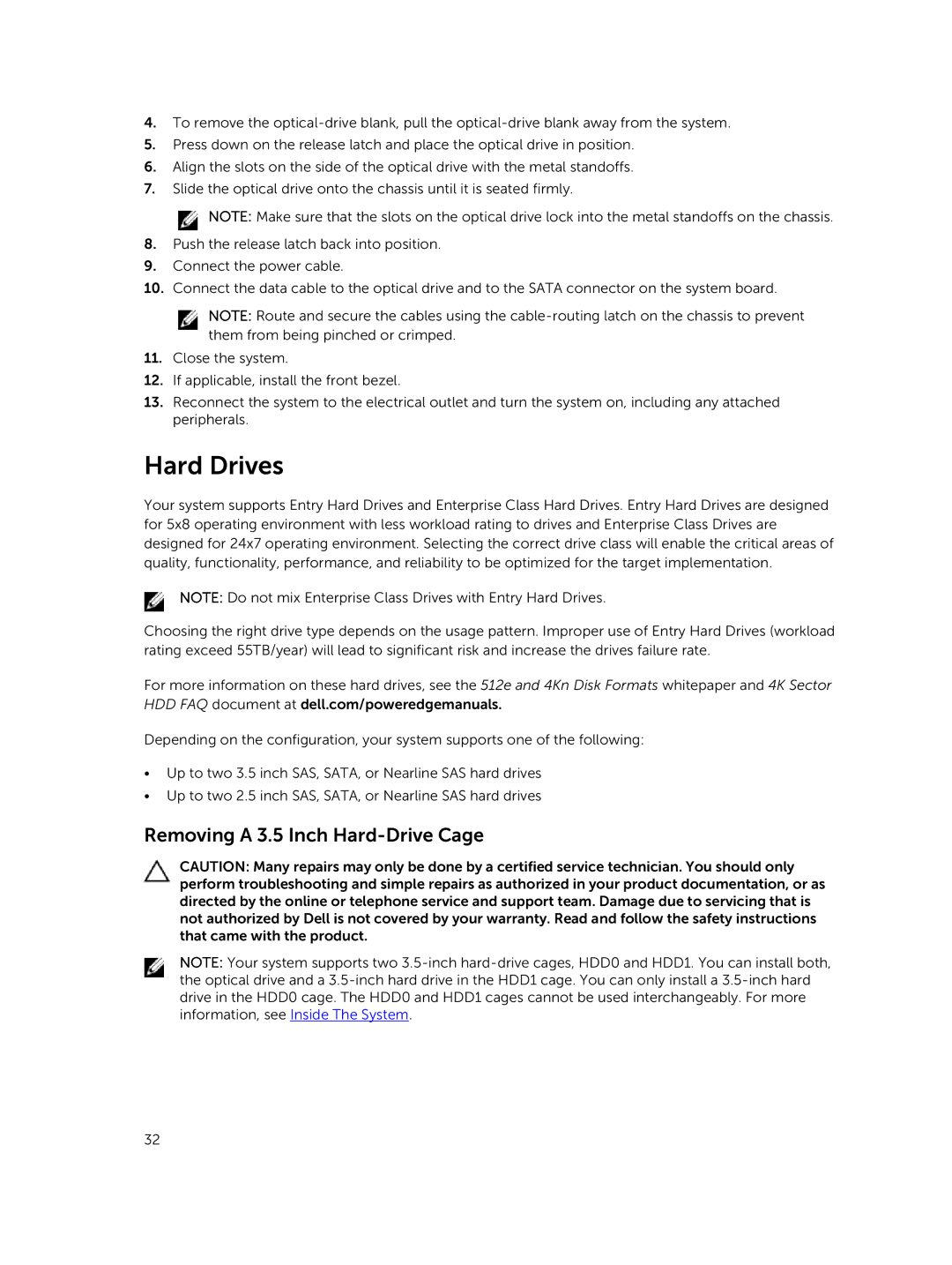 Dell R220 owner manual Hard Drives, Removing a 3.5 Inch Hard-Drive Cage 