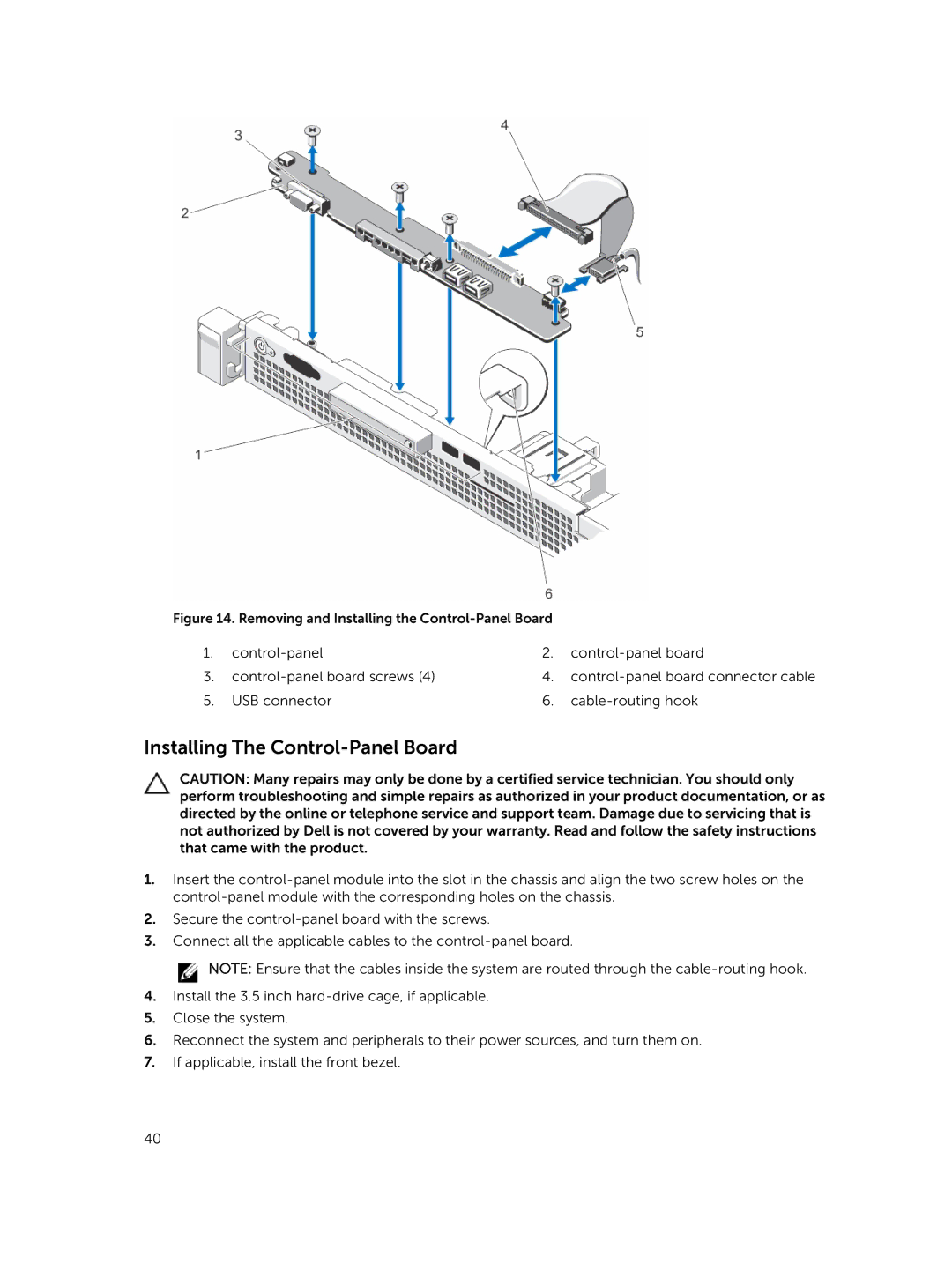 Dell R220 owner manual Installing The Control-Panel Board, Removing and Installing the Control-Panel Board 