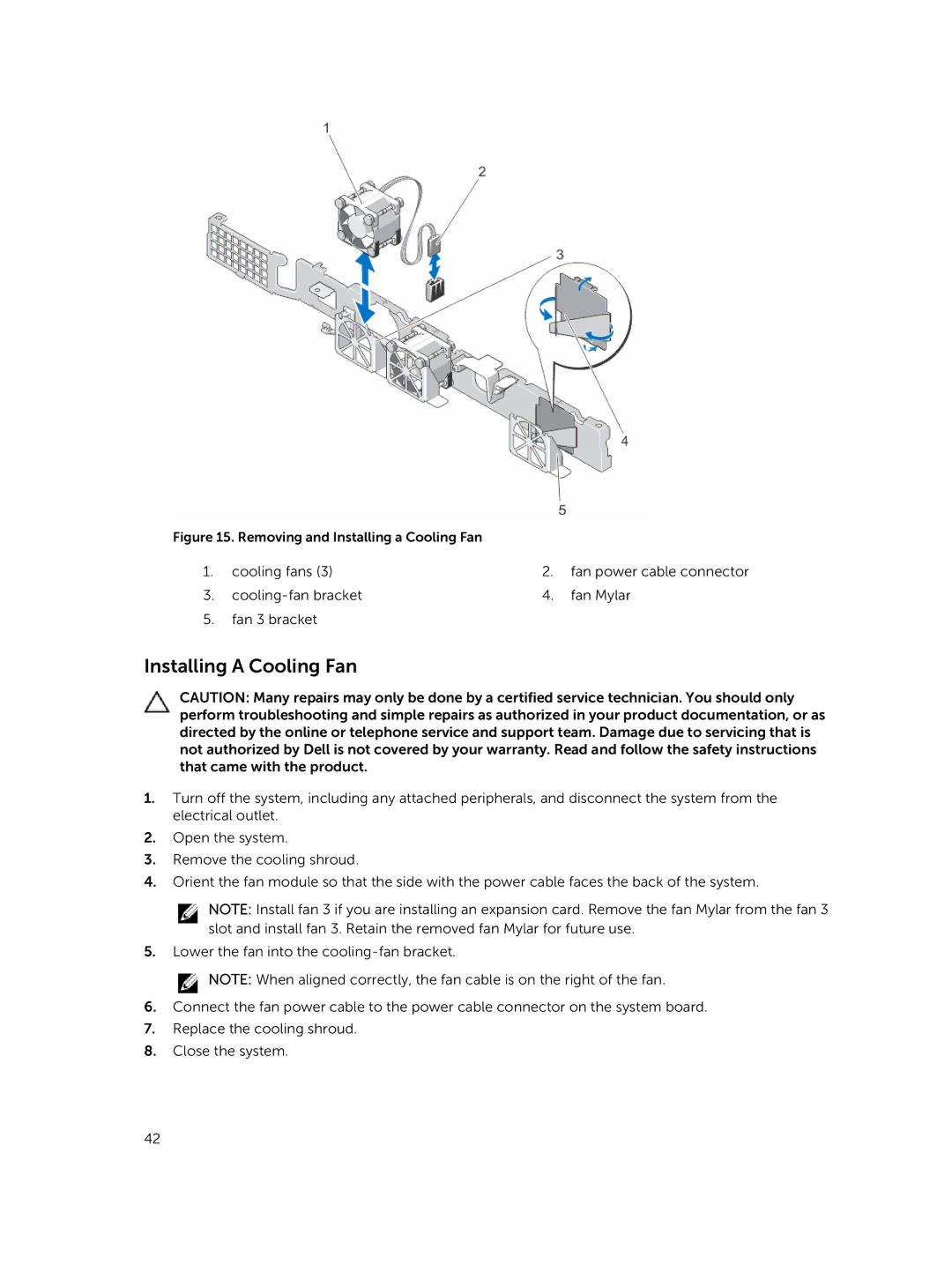 Dell R220 owner manual Removing and Installing a Cooling Fan 