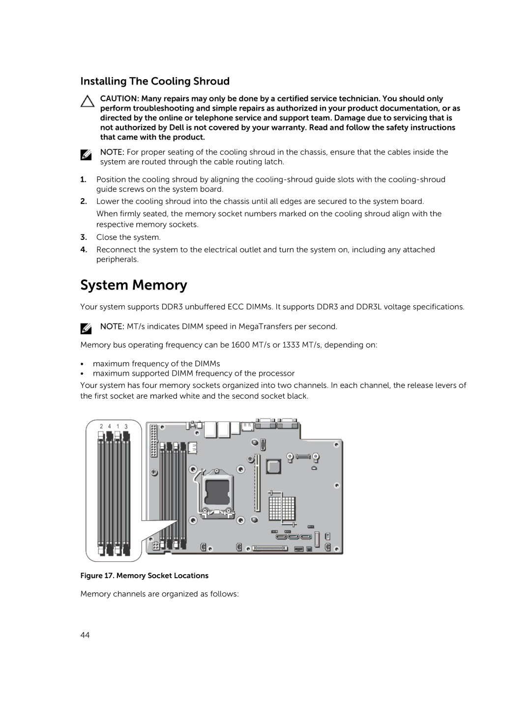 Dell R220 owner manual System Memory, Installing The Cooling Shroud 