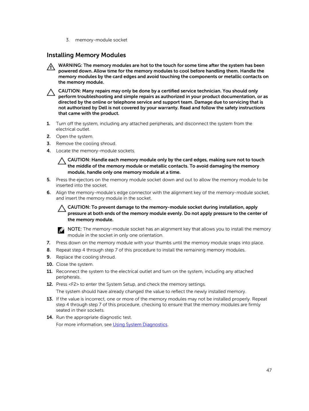 Dell R220 owner manual Installing Memory Modules 