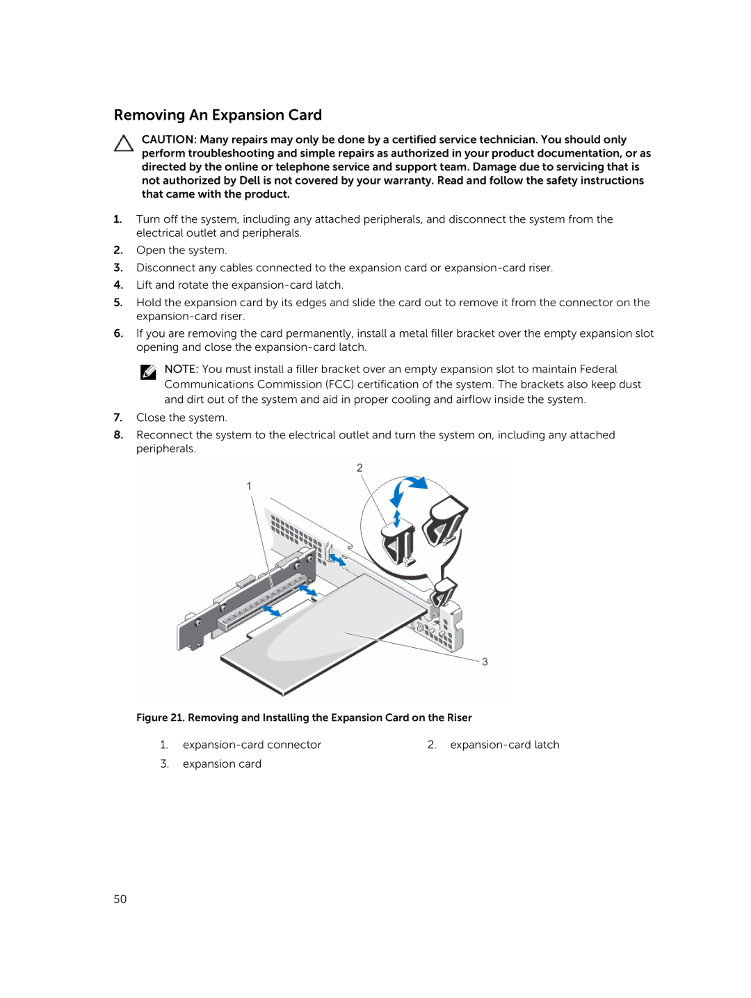 Dell R220 owner manual Removing An Expansion Card, Removing and Installing the Expansion Card on the Riser 