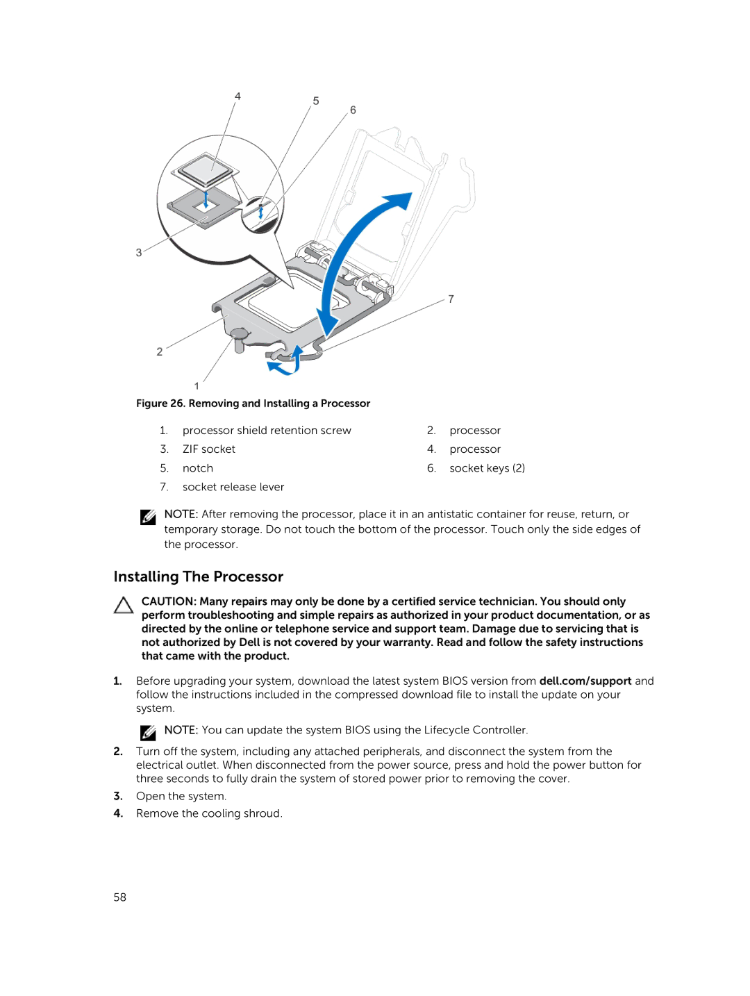 Dell R220 owner manual Installing The Processor, Removing and Installing a Processor 