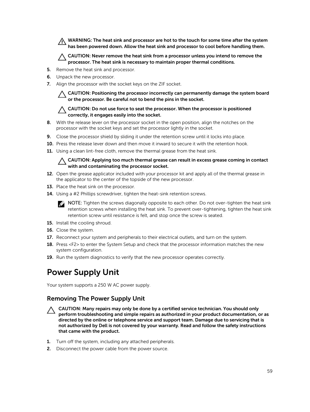 Dell R220 owner manual Removing The Power Supply Unit 