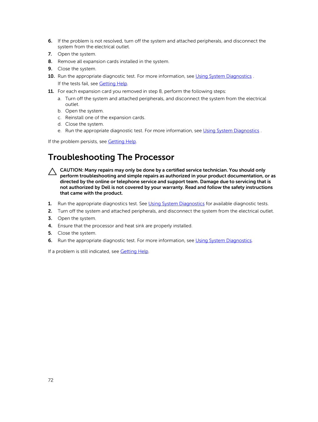 Dell R220 owner manual Troubleshooting The Processor 