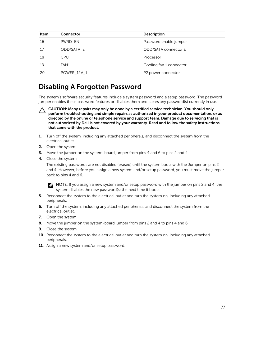 Dell R220 owner manual Disabling a Forgotten Password 