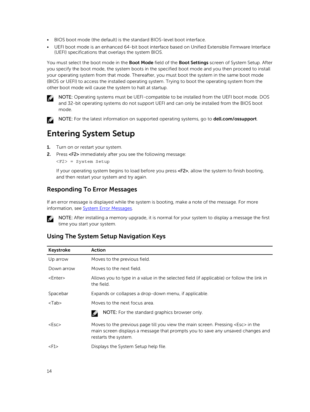 Dell R220 owner manual Entering System Setup, Responding To Error Messages, Using The System Setup Navigation Keys 