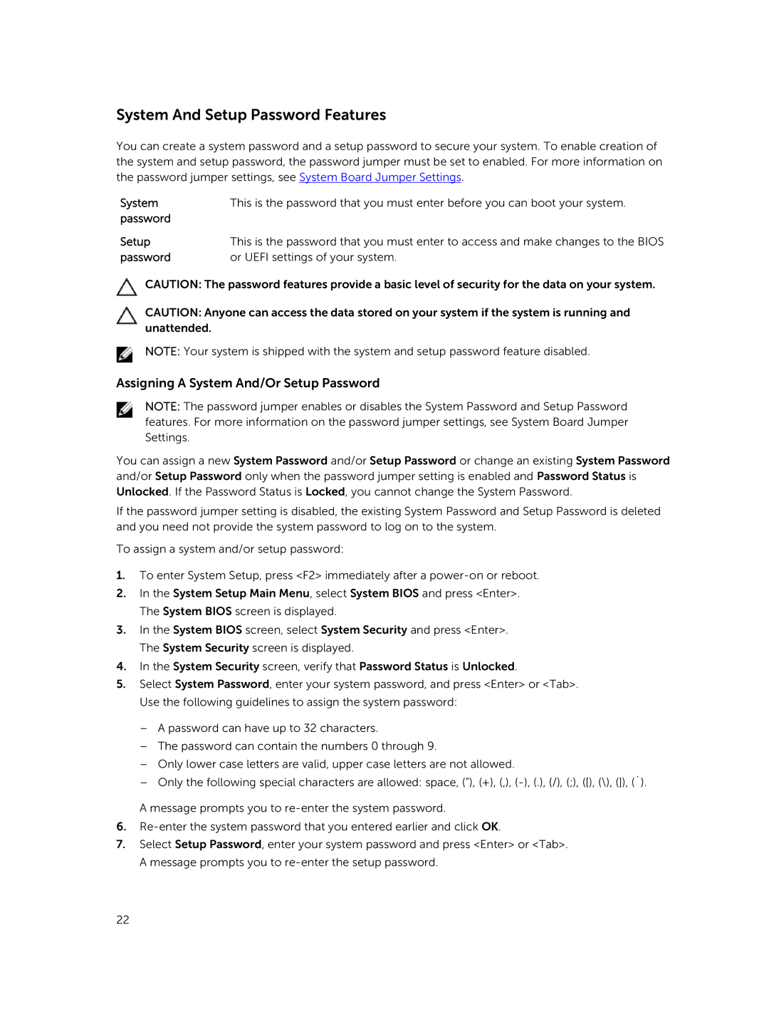 Dell R220 owner manual System And Setup Password Features, Assigning a System And/Or Setup Password 