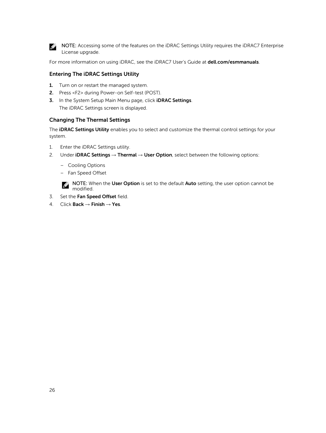 Dell R220 owner manual Entering The iDRAC Settings Utility, Changing The Thermal Settings 