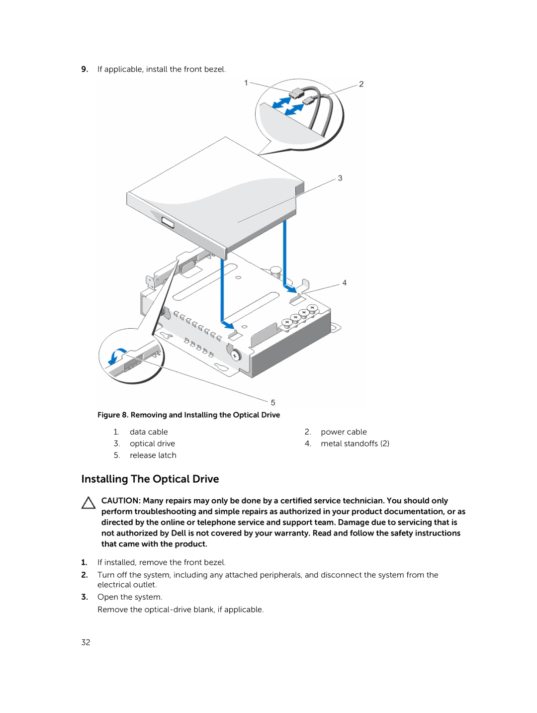 Dell R220 owner manual Installing The Optical Drive, Removing and Installing the Optical Drive 