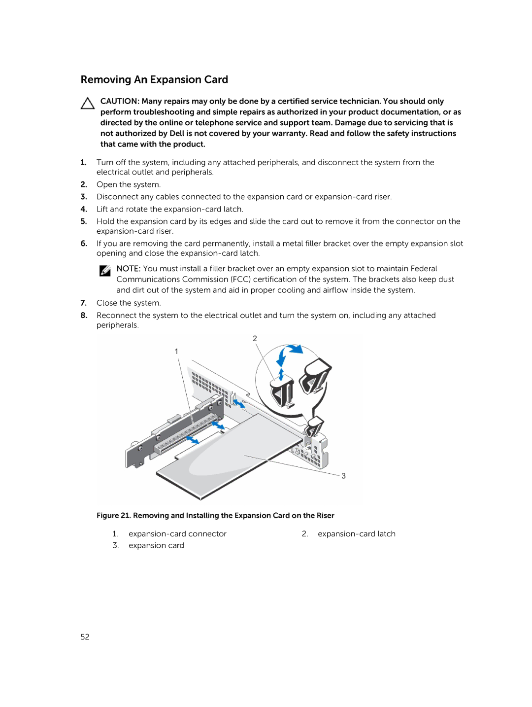 Dell R220 owner manual Removing An Expansion Card, Removing and Installing the Expansion Card on the Riser 