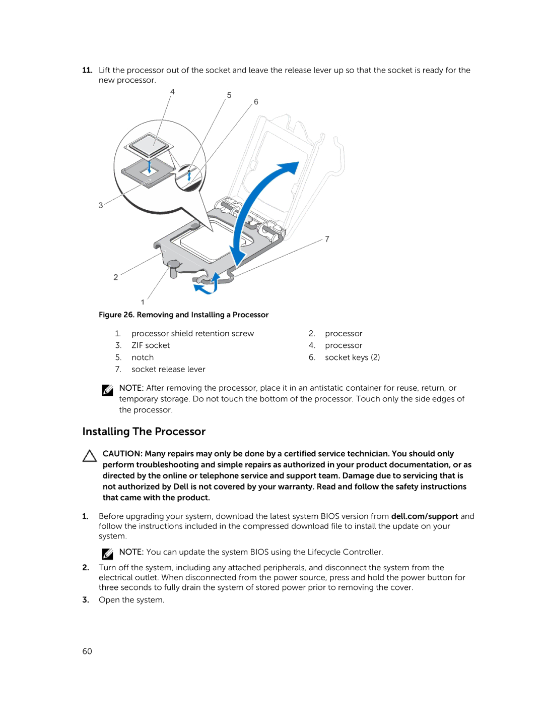 Dell R220 owner manual Installing The Processor, Removing and Installing a Processor 