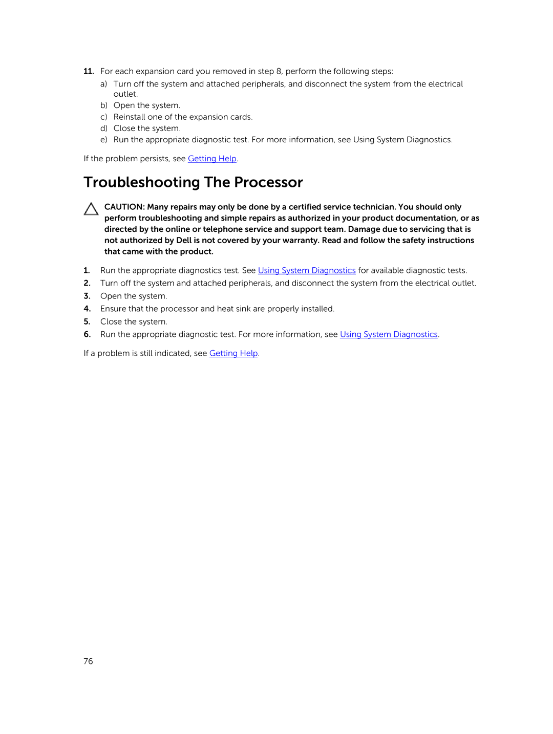 Dell R220 owner manual Troubleshooting The Processor 