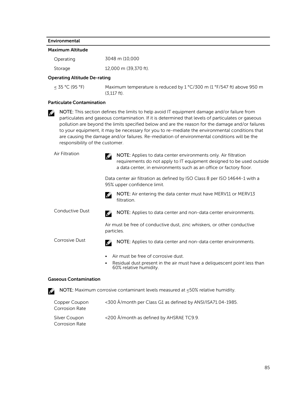 Dell R220 owner manual 300 Å/month per Class G1 as defined by ANSI/ISA71.04-1985 