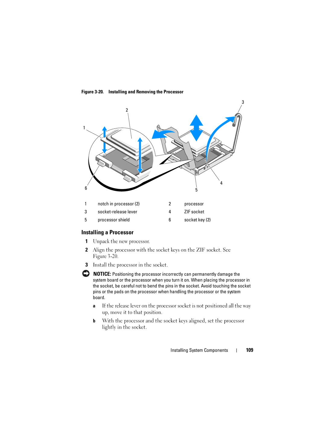 Dell R300 owner manual Installing a Processor, 109 