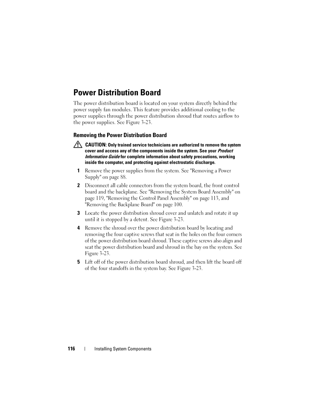 Dell R300 owner manual Removing the Power Distribution Board 