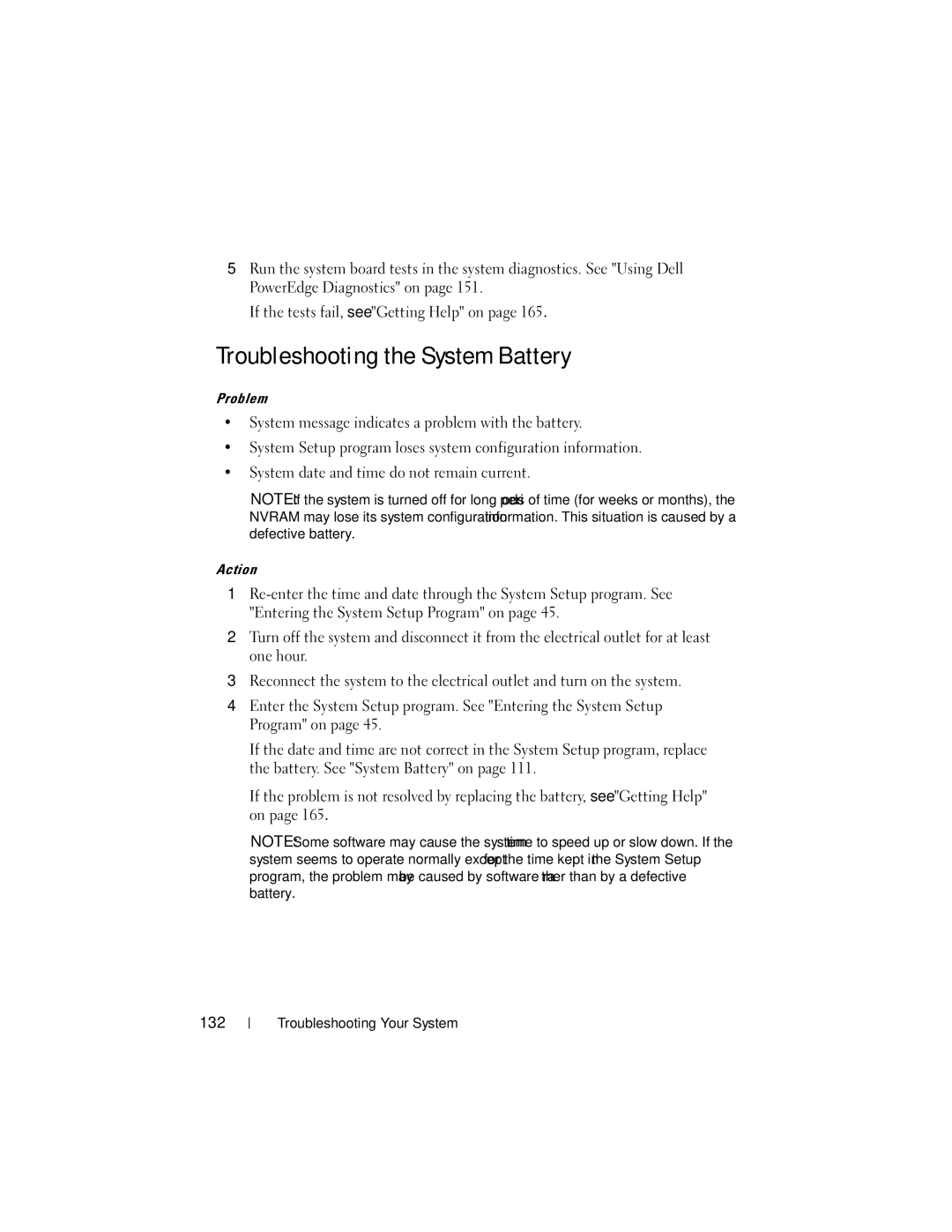 Dell R300 owner manual Troubleshooting the System Battery 