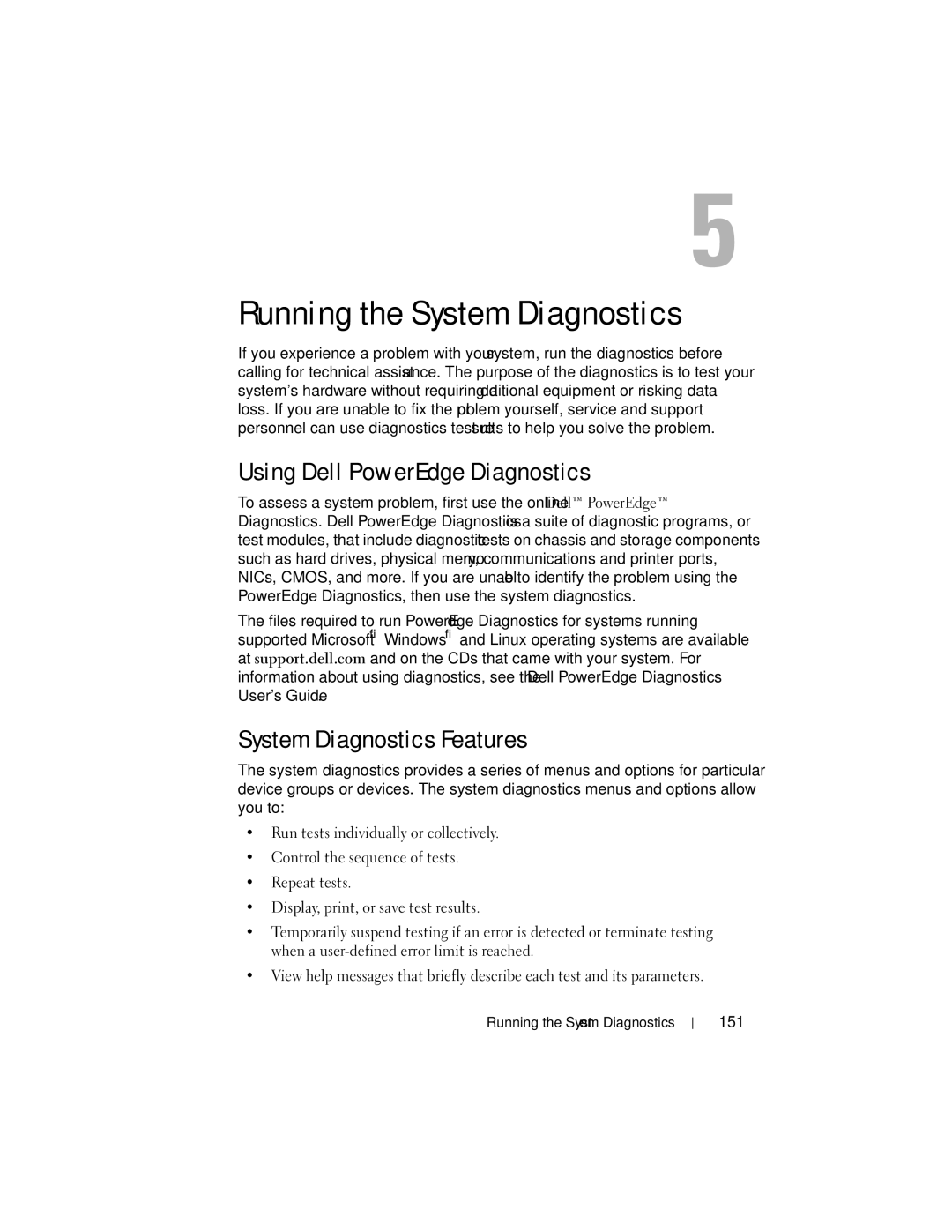 Dell R300 owner manual Using Dell PowerEdge Diagnostics, System Diagnostics Features, 151 